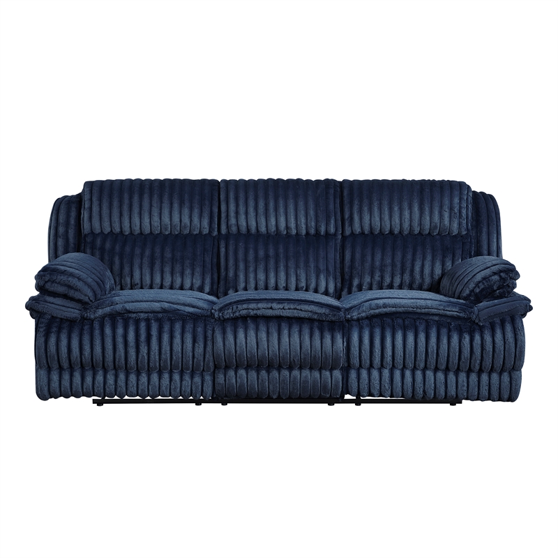 Pemberly Row Contemporary Corduroy Double Reclining Sofa in Blue