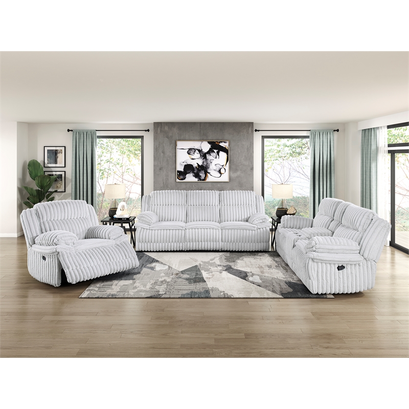 Pemberly Row Contemporary Corduroy Double Reclining Sofa in Gray