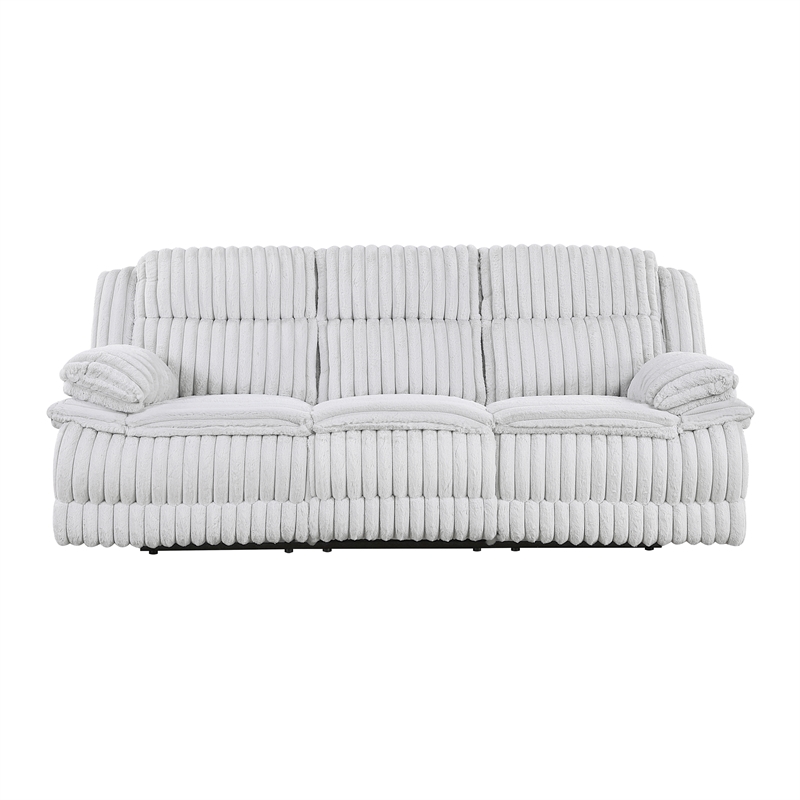 Pemberly Row Contemporary Corduroy Double Reclining Sofa in Gray