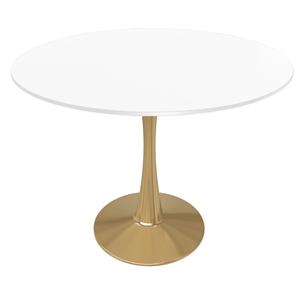 Pemberly Row 40&quot Round Dining Table Gold Steel Base in White