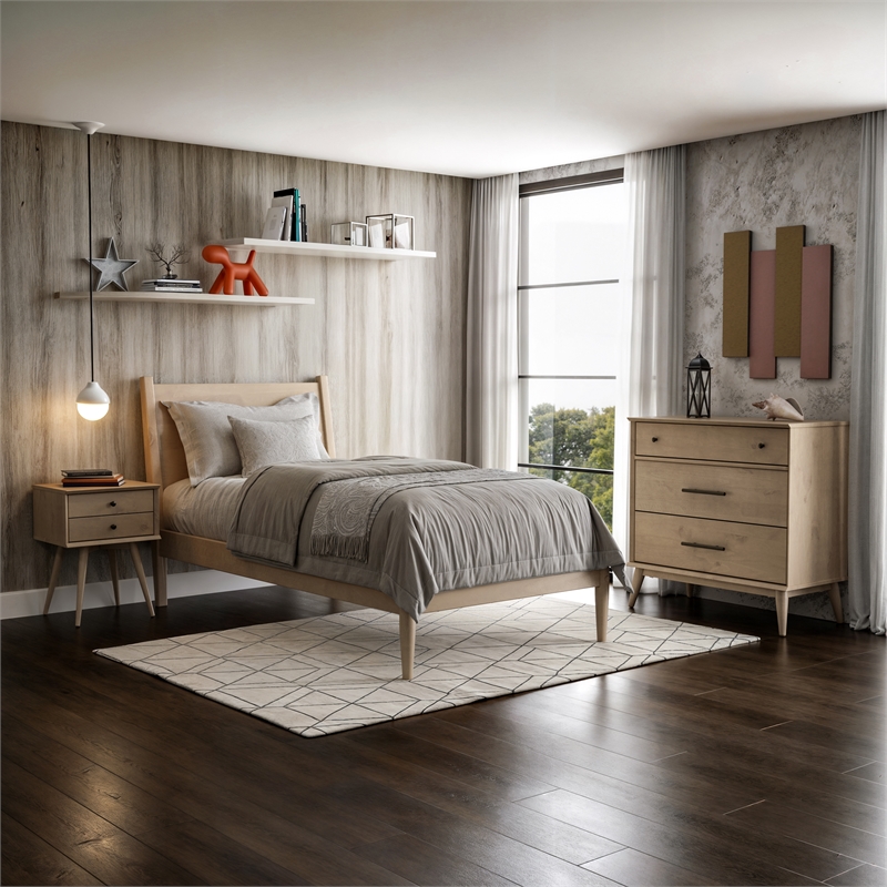 Pemberly Row Mid-Century Wood Twin Panel Bed Twin in Light Oak