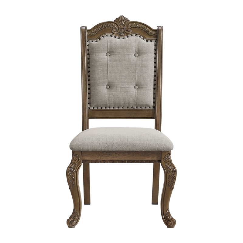 Pemberly Row Dining Side Chair Set with Beige Fabric in Walnut