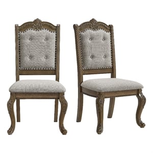 Pemberly Row Dining Side Chair Set with Beige Fabric in Walnut