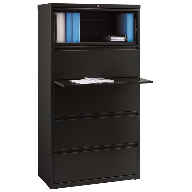 Pemberly Row 36-in Wide Metal 5 Drawer Lateral Filing Cabinet Black