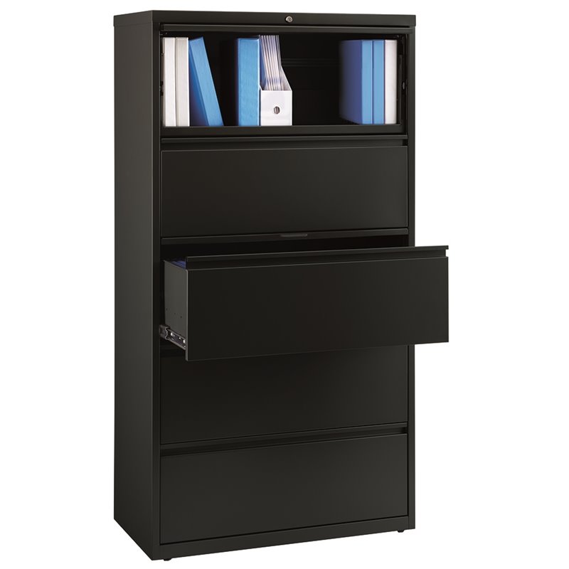 Pemberly Row 36-in Wide Metal 5 Drawer Lateral Filing Cabinet Black