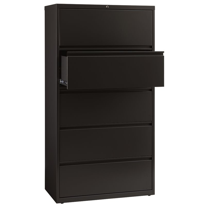 Pemberly Row 36-in Wide Metal 5 Drawer Lateral Filing Cabinet Black