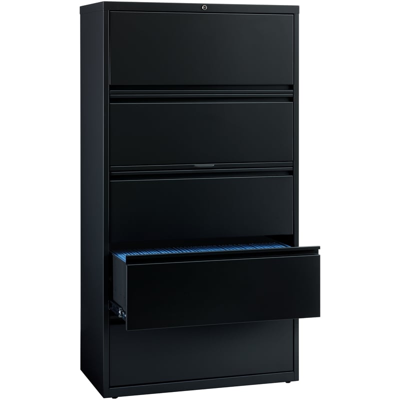 Pemberly Row 36-in Wide Metal 5 Drawer Lateral Filing Cabinet Black