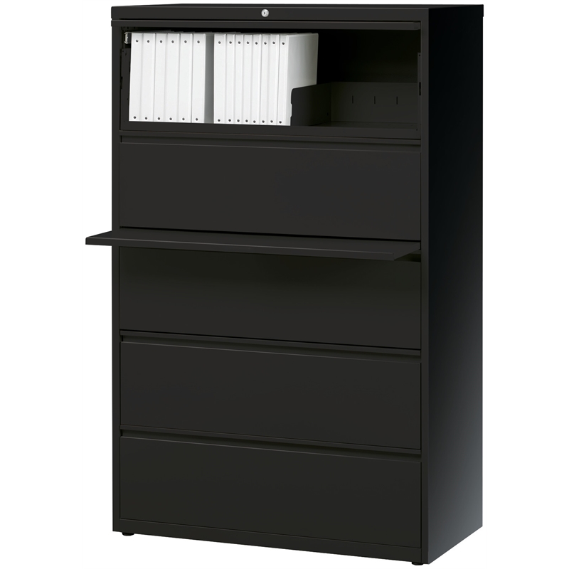 Pemberly Row 36-in Wide Metal 5 Drawer Lateral Filing Cabinet Black