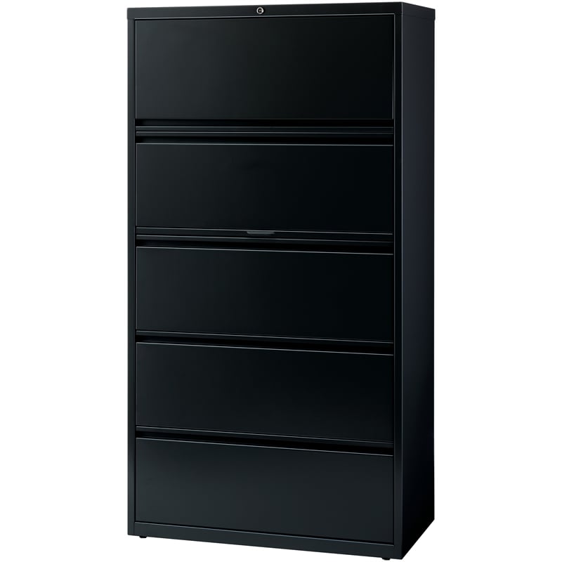 Pemberly Row 36-in Wide Metal 5 Drawer Lateral Filing Cabinet Black