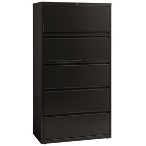 Pemberly Row 36-in Wide Metal 5 Drawer Lateral Filing Cabinet Black
