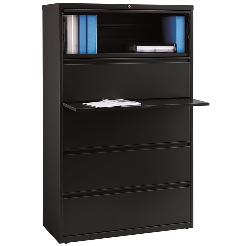 Pemberly Row 42-in Wide Metal 5 Drawer Lateral Filing Cabinet Black