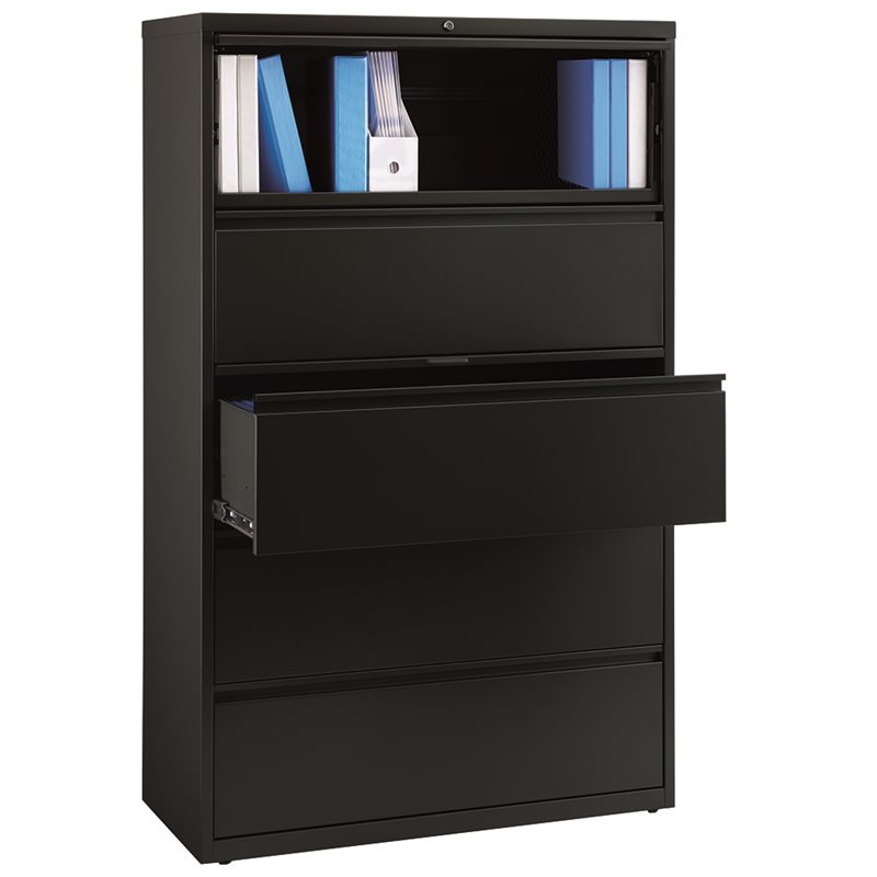 Pemberly Row 42-in Wide Metal 5 Drawer Lateral Filing Cabinet Black