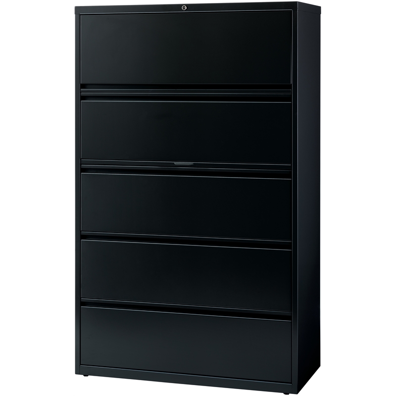 Pemberly Row 42-in Wide Metal 5 Drawer Lateral Filing Cabinet Black