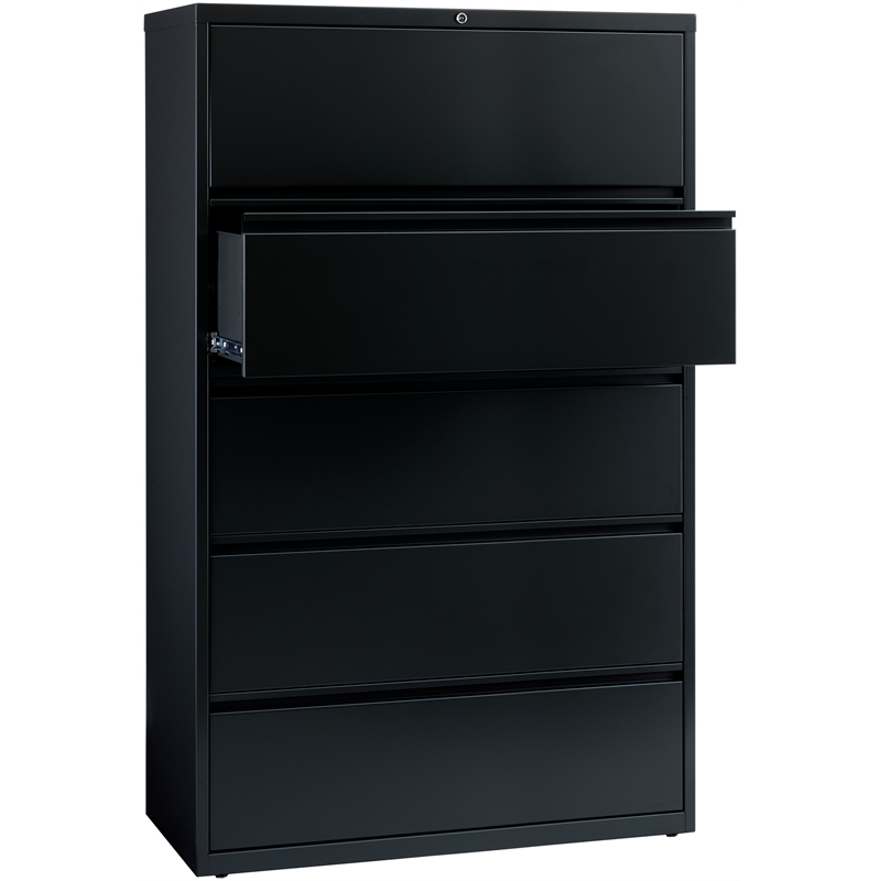 Pemberly Row 42-in Wide Metal 5 Drawer Lateral Filing Cabinet Black