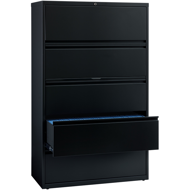 Pemberly Row 42-in Wide Metal 5 Drawer Lateral Filing Cabinet Black