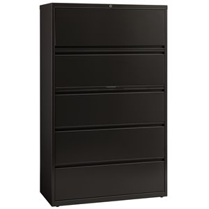 Pemberly Row 42-in Wide Metal 5 Drawer Lateral Filing Cabinet Black