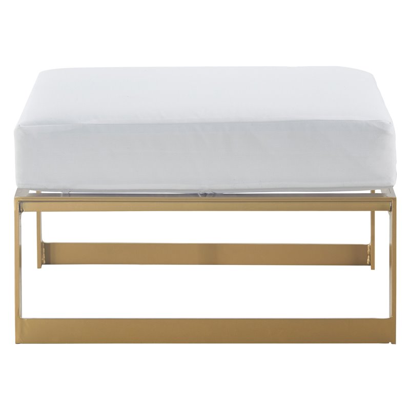 Pemberly Row Modern Outdoor Ottoman in White and French Gold