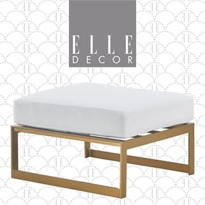 Pemberly Row Modern Outdoor Ottoman in White and French Gold