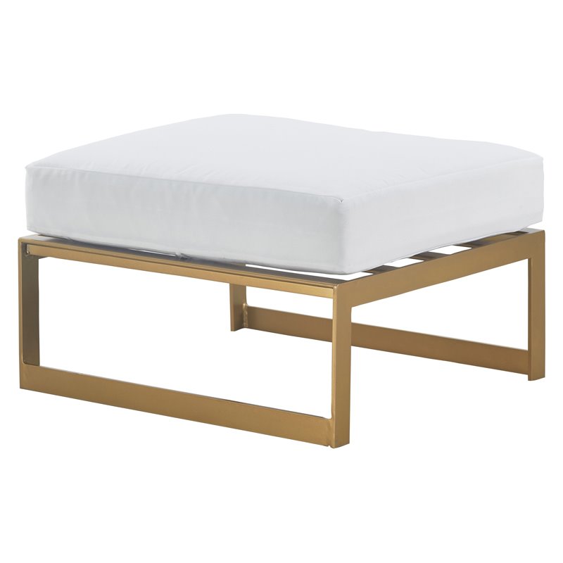 Pemberly Row Modern Outdoor Ottoman in White and French Gold