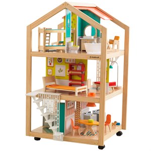Pemberly Row 42 Piece So Stylish Mansion Wood Dollhouse in White and Natural