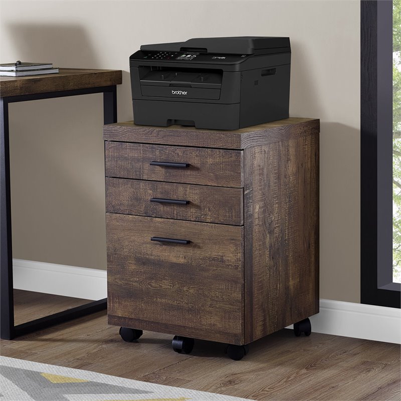 Pemberly Row File Cabinet Rolling Mobile Printer Stand in Laminate Brown
