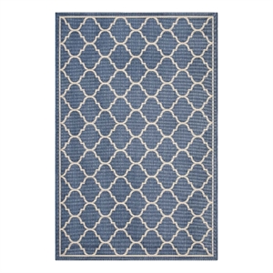 Pemberly Row 94.5x122&quot Moroccan Quatrefoil Trellis Fabric Area Rug in Blue/Beige