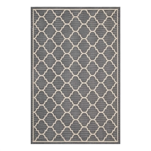Pemberly Row 94.5x122&quot Moroccan Quatrefoil Trellis Fabric Area Rug in Gray/Beige