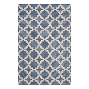 Pemberly Row 94.5x122&quot Moroccan Trellis Fabric Area Rug in Blue and Beige