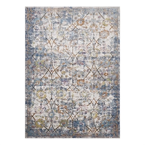 Pemberly Row 94.5x122&quot Floral Lattice Area Rug in Light Blue/Yellow/Orange