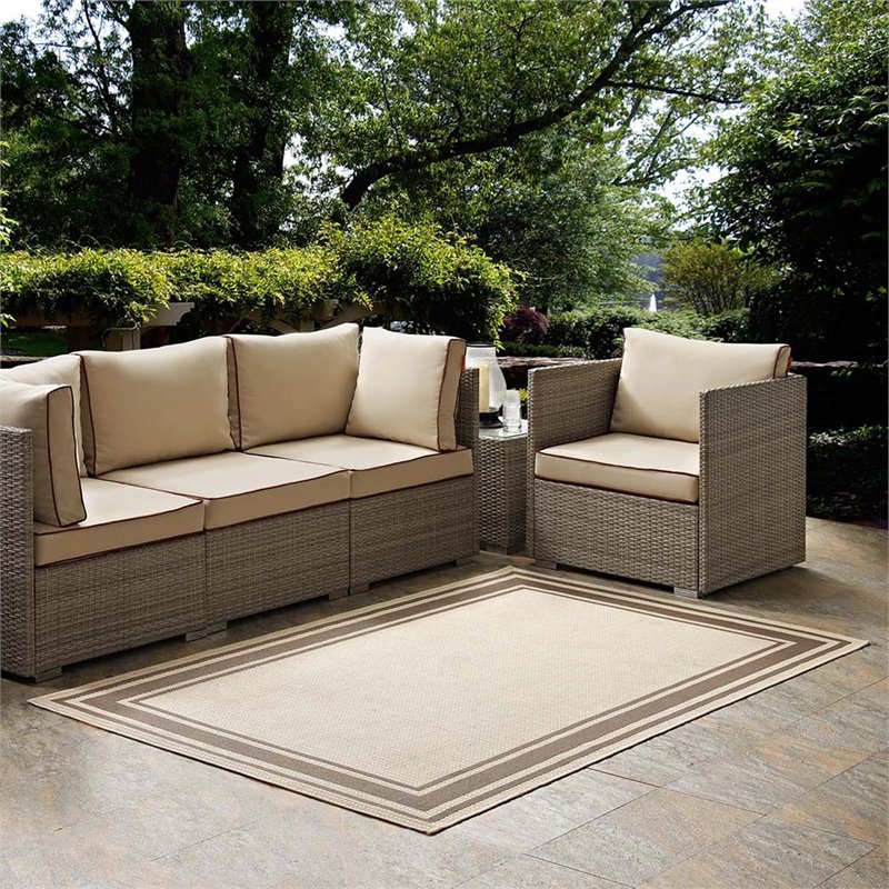 Pemberly Row Solid Border Indoor and Outdoor Area Rug - Light/Dark Beige