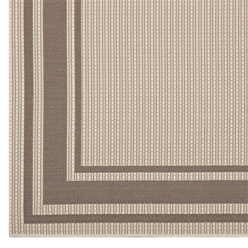 Pemberly Row Solid Border Indoor and Outdoor Area Rug - Light/Dark Beige