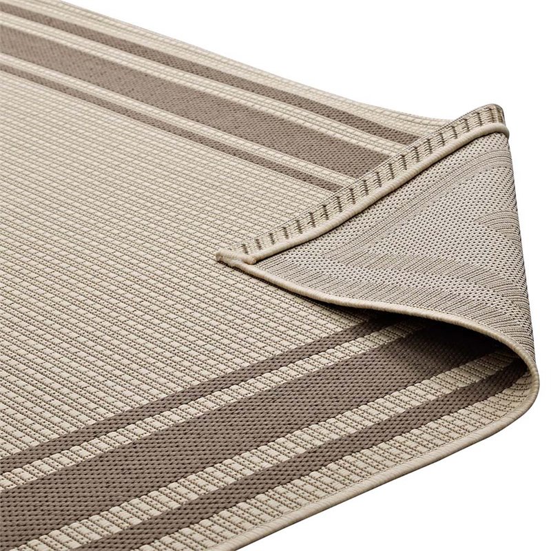 Pemberly Row Solid Border Indoor and Outdoor Area Rug - Light/Dark Beige