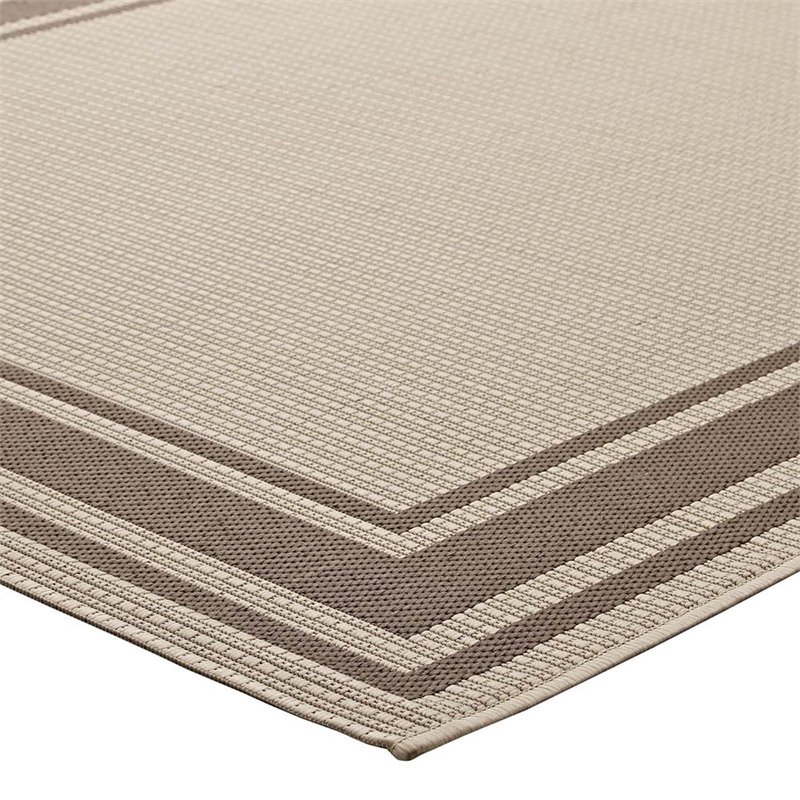 Pemberly Row Solid Border Indoor and Outdoor Area Rug - Light/Dark Beige