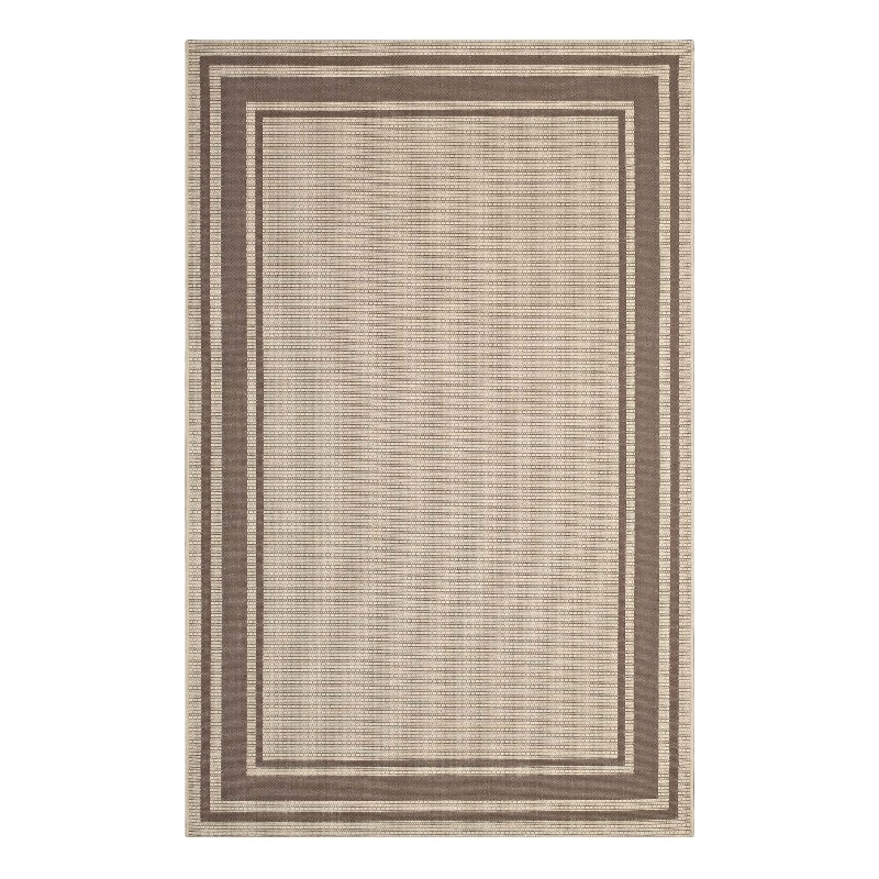 Pemberly Row Solid Border Indoor and Outdoor Area Rug - Light/Dark Beige