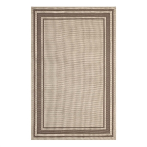 Pemberly Row Solid Border Indoor and Outdoor Area Rug - Light/Dark Beige