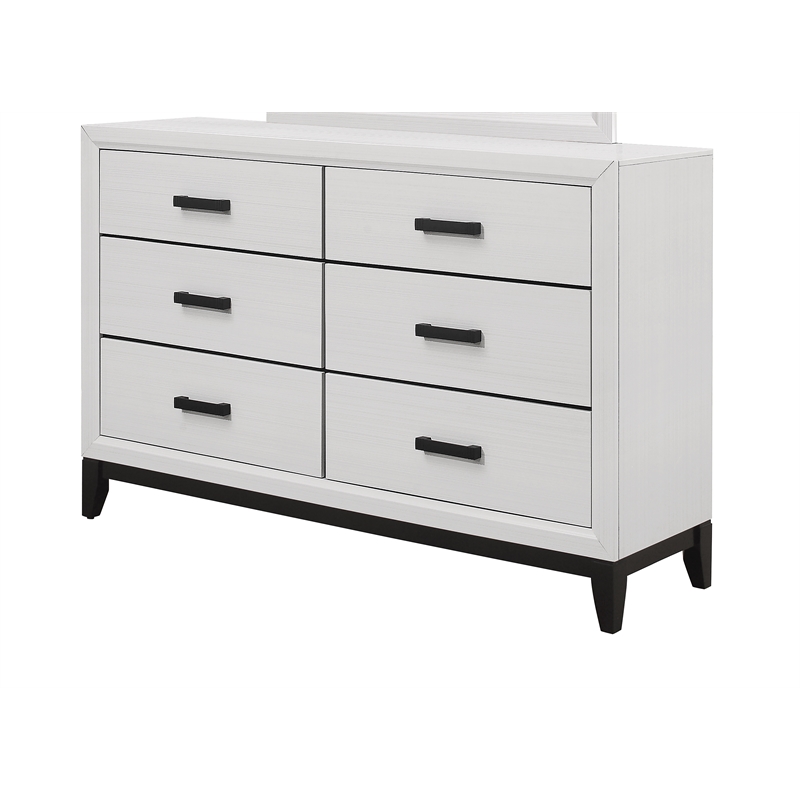 Pemberly Row Modern White and Black 6-Drawer Wood Bedroom Dresser