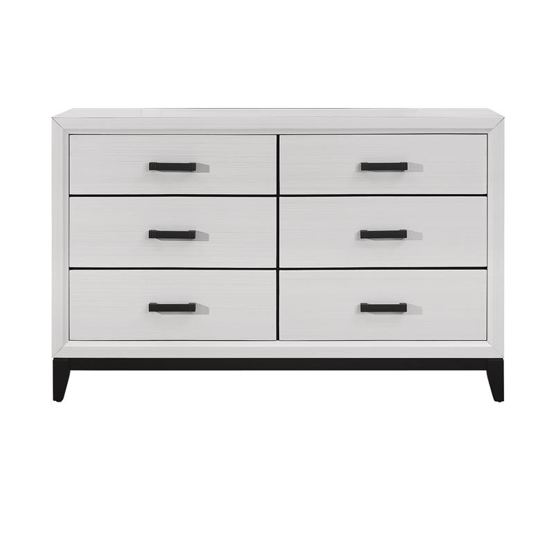 Pemberly Row Modern White and Black 6-Drawer Wood Bedroom Dresser