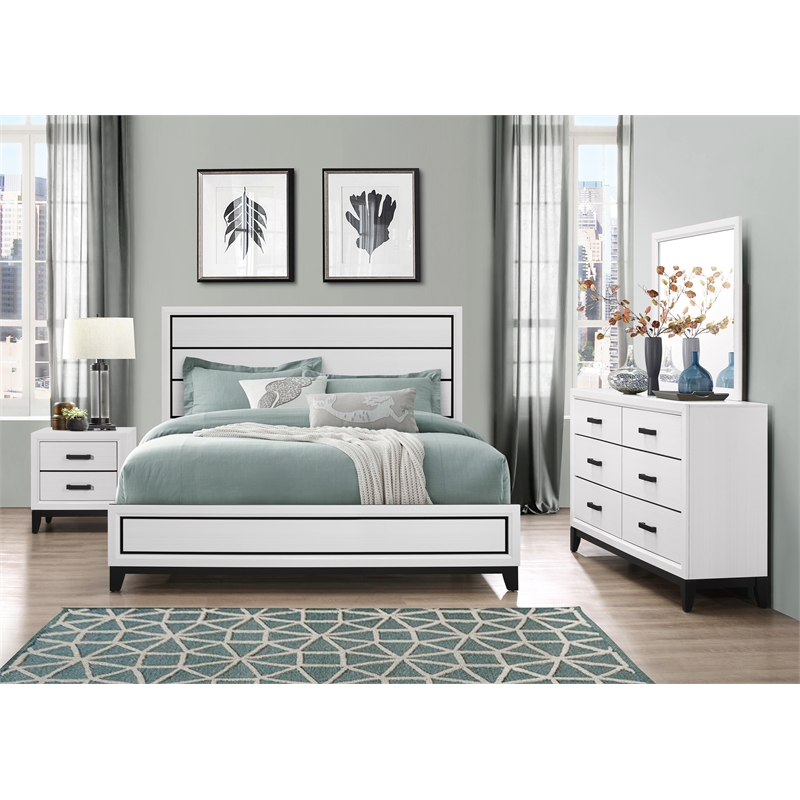 Pemberly Row Modern White and Black Wood 2-Drawer Nightstand