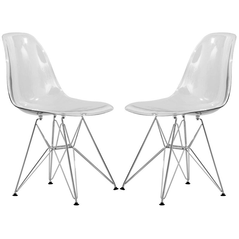 Pemberly Row Modern Eiffel Base Dining Side Chair in Clear Set of 2
