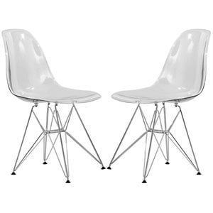 Pemberly Row Modern Eiffel Base Dining Side Chair in Clear Set of 2
