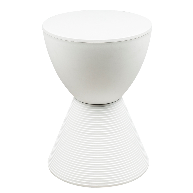 Pemberly Row Contemporary Plastic Ribbed Round End Table in White