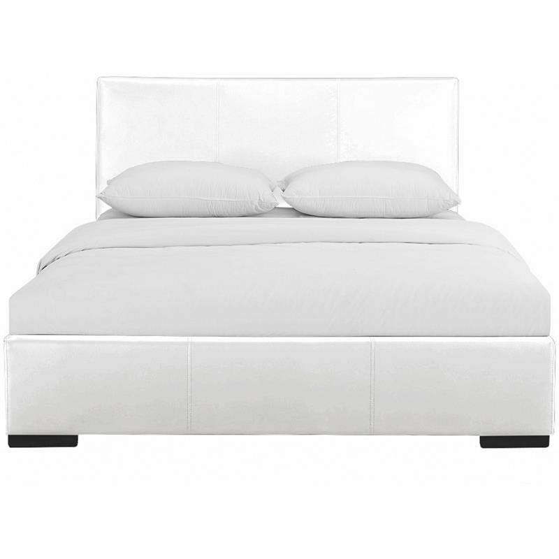 Pemberly Row White Faux Leather King Hindes Upholstered Platform Bed