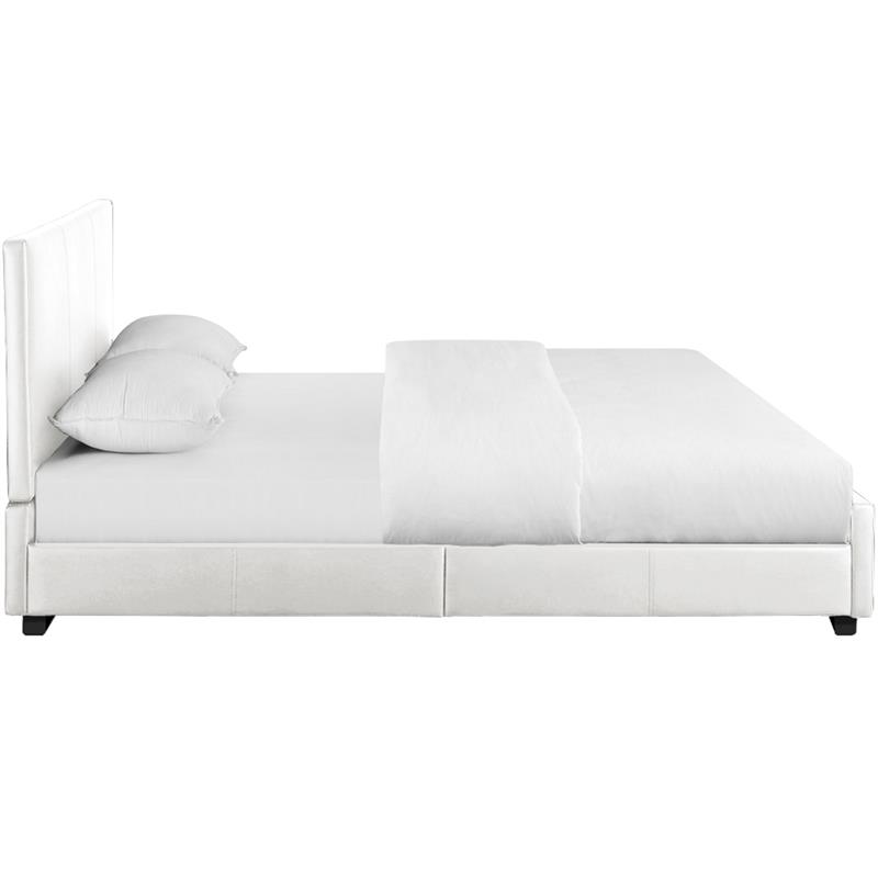 Pemberly Row White Faux Leather King Hindes Upholstered Platform Bed