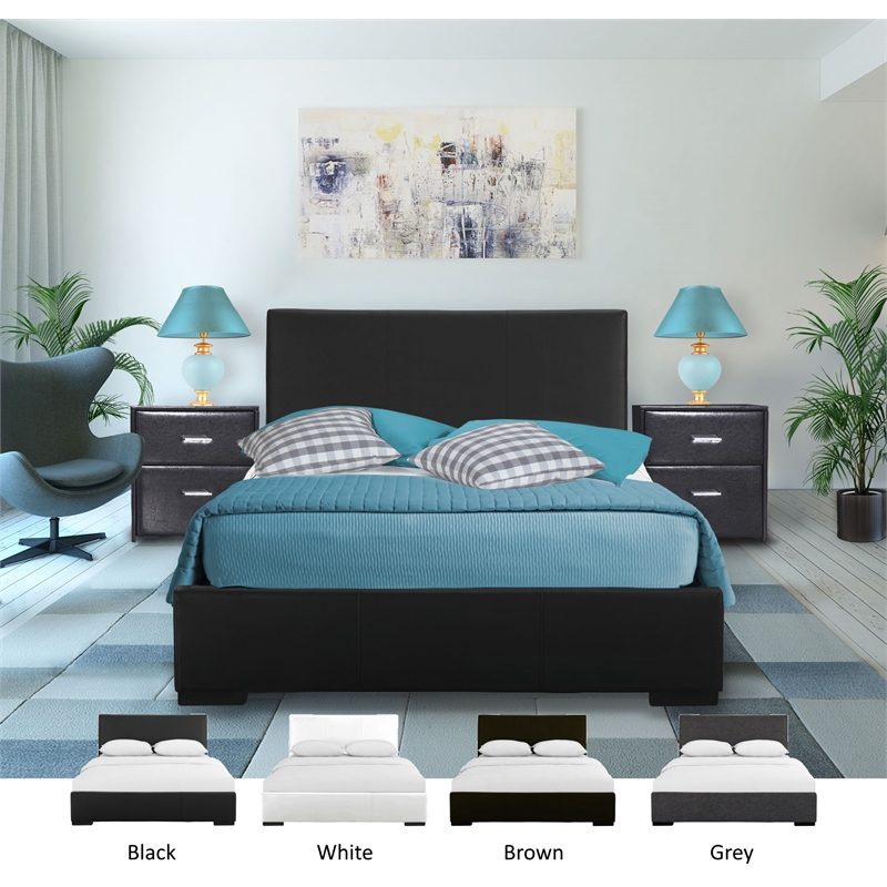 Pemberly Row White Faux Leather King Hindes Upholstered Platform Bed