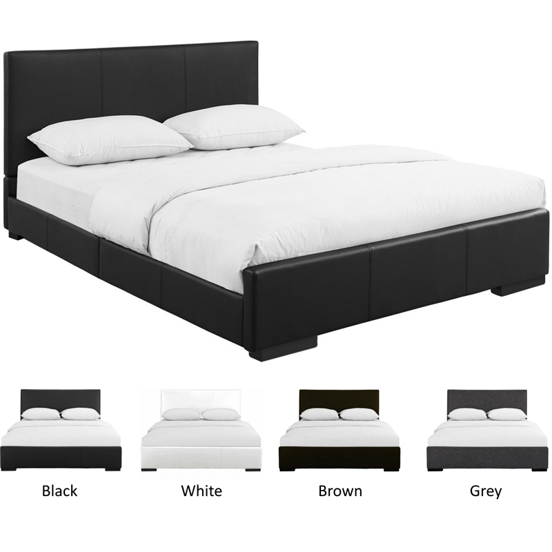 Pemberly Row White Faux Leather King Hindes Upholstered Platform Bed