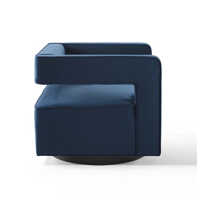 Pemberly Row Modern Performance Velvet Swivel Armchair in Midnight Blue