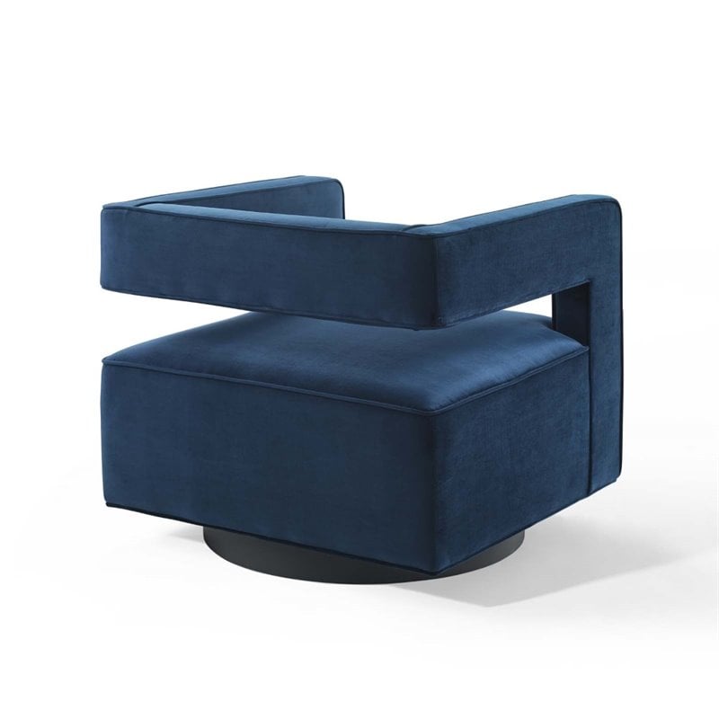 Pemberly Row Modern Performance Velvet Swivel Armchair in Midnight Blue
