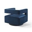 Pemberly Row Modern Performance Velvet Swivel Armchair in Midnight Blue