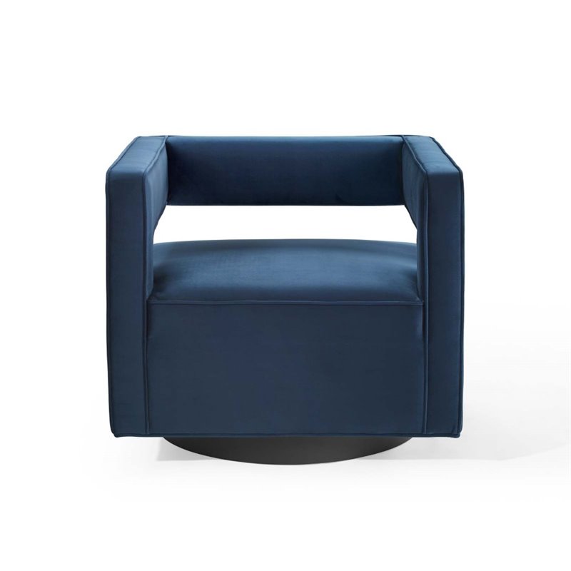 Pemberly Row Modern Performance Velvet Swivel Armchair in Midnight Blue