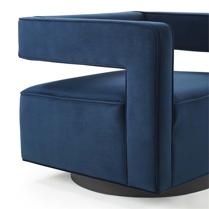 Pemberly Row Modern Performance Velvet Swivel Armchair in Midnight Blue
